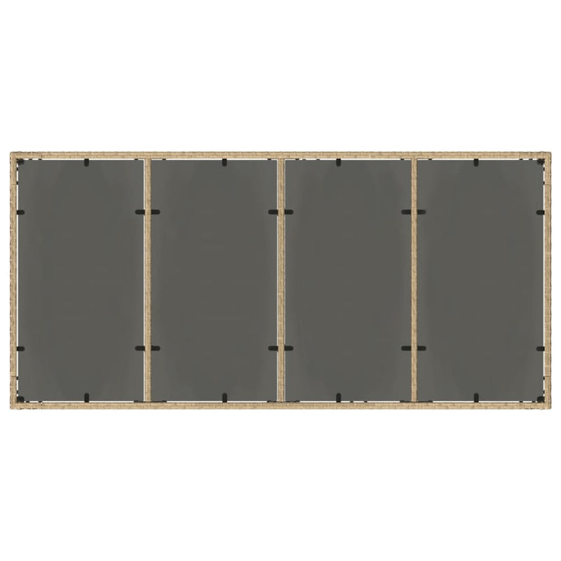 vidaXL bézs polyrattan üveglapos kerti asztal 190 x 90 x 75 cm