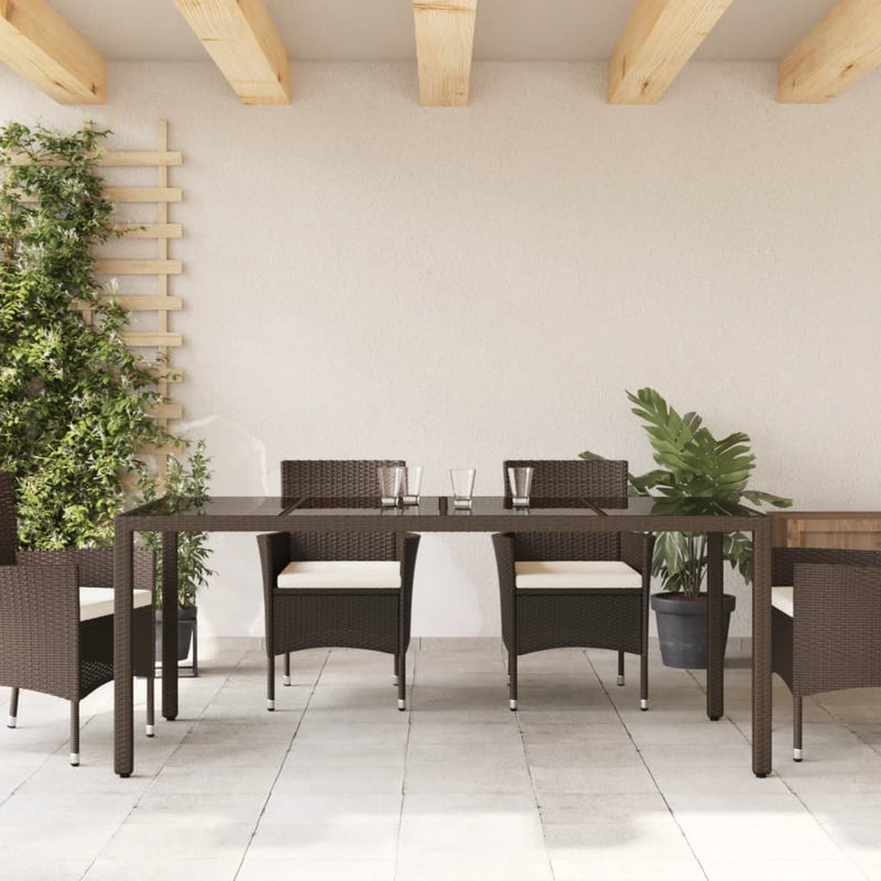 vidaXL barna polyrattan üveglapos kerti asztal 190 x 90 x 75 cm