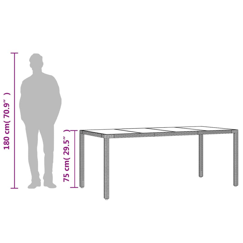 vidaXL barna polyrattan üveglapos kerti asztal 190 x 90 x 75 cm