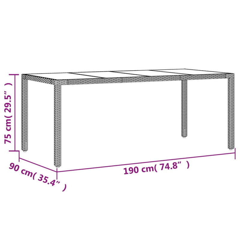 vidaXL barna polyrattan üveglapos kerti asztal 190 x 90 x 75 cm