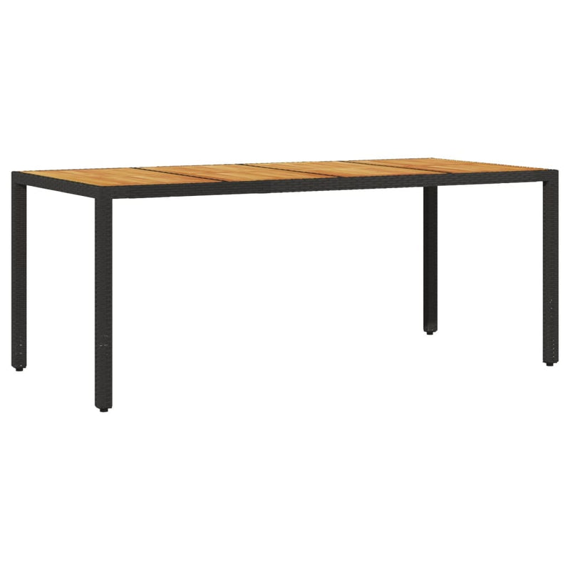 vidaXL fekete polyrattan kerti asztal akácfa lappal 190 x 90 x 75 cm