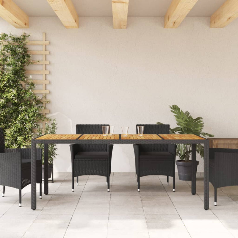 vidaXL fekete polyrattan kerti asztal akácfa lappal 190 x 90 x 75 cm