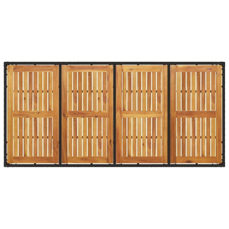 vidaXL fekete polyrattan kerti asztal akácfa lappal 190 x 90 x 75 cm