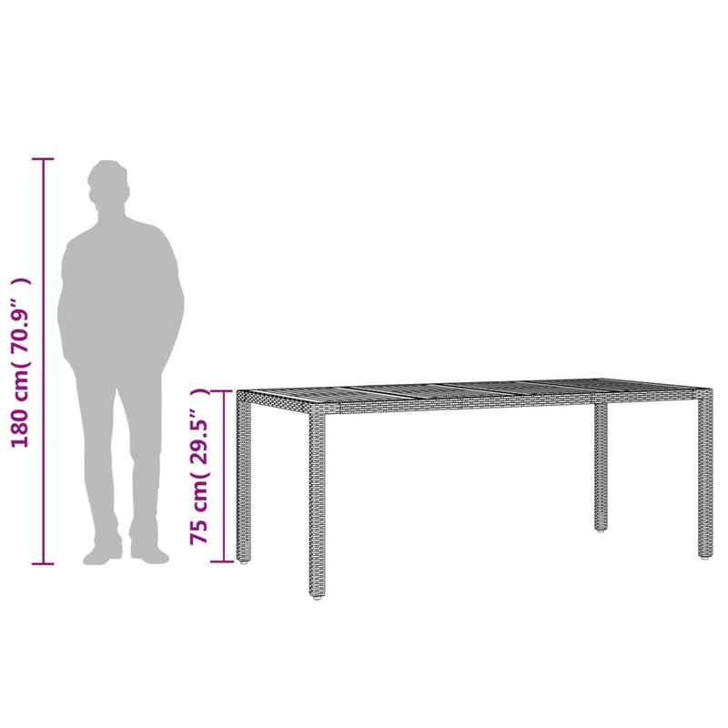 vidaXL fekete polyrattan kerti asztal akácfa lappal 190 x 90 x 75 cm