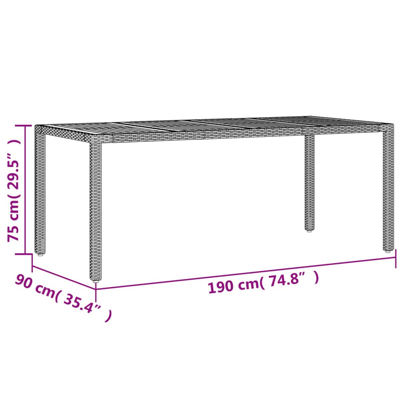 vidaXL fekete polyrattan kerti asztal akácfa lappal 190 x 90 x 75 cm