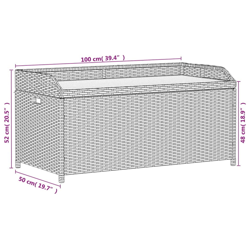 vidaXL fekete polyrattan és akácfa tárolópad 100 x 50 x 52 cm