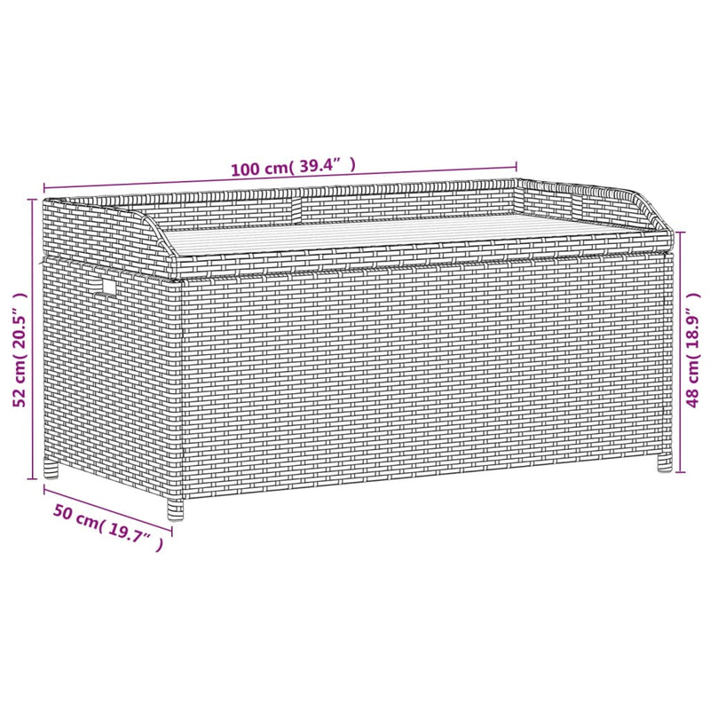 vidaXL szürke polyrattan és akácfa tárolópad 100 x 50 x 52 cm