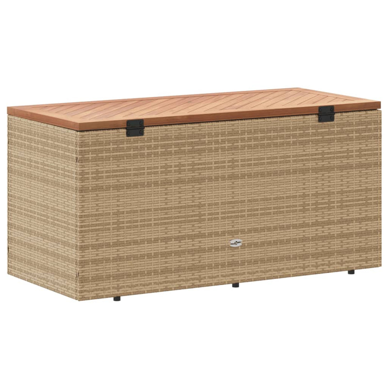 vidaXL bézs polyrattan és akácfa kerti tárolóláda 110 x 50 x 54 cm