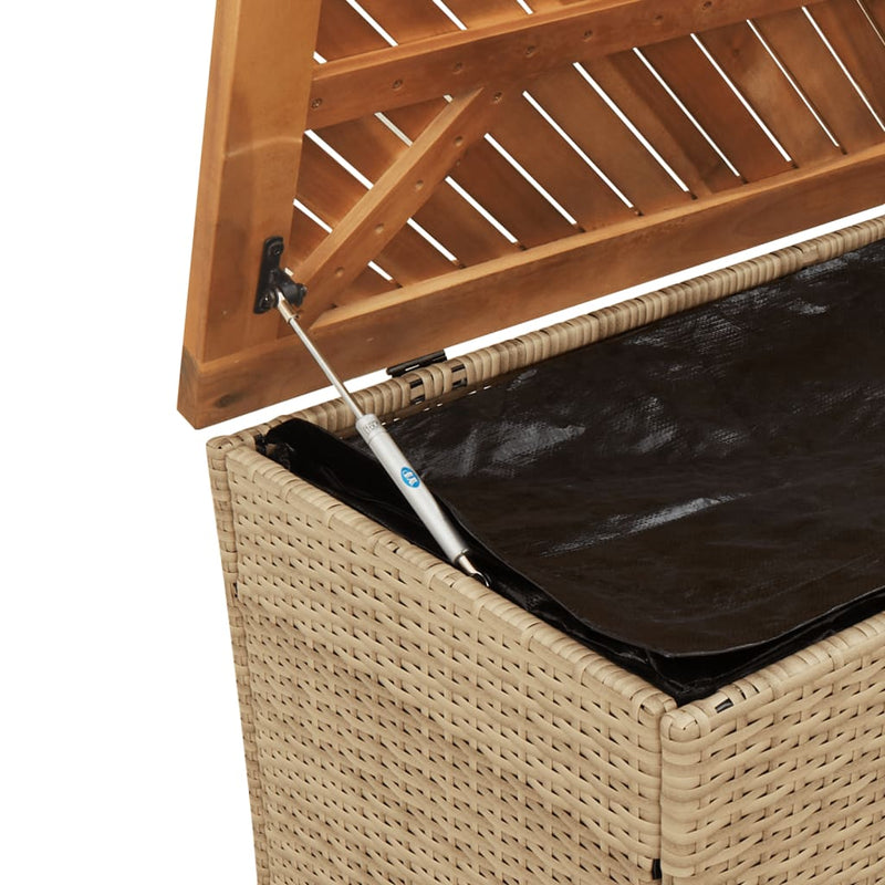 vidaXL bézs polyrattan és akácfa kerti tárolóláda 110 x 50 x 54 cm