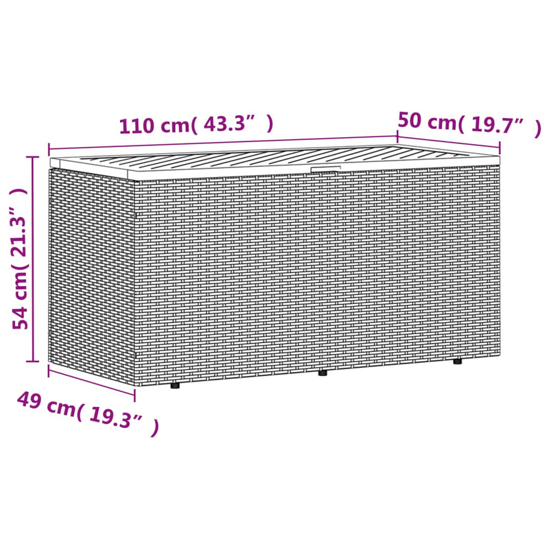 vidaXL bézs polyrattan és akácfa kerti tárolóláda 110 x 50 x 54 cm