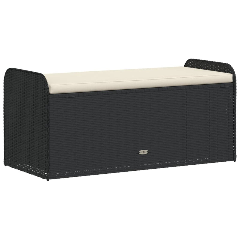 vidaXL fekete polyrattan tárolópad párnával 115 x 51 x 52 cm