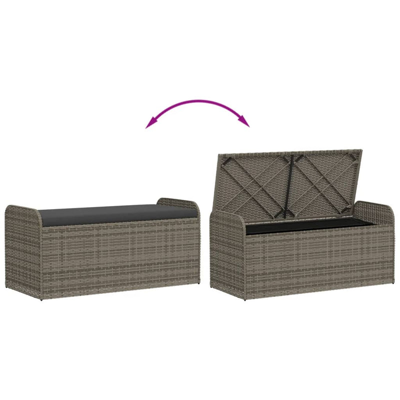 vidaXL szürke polyrattan tárolópad párnával 115 x 51 x 52 cm