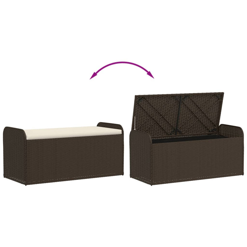 vidaXL barna polyrattan tárolópad párnával 115 x 51 x 52 cm