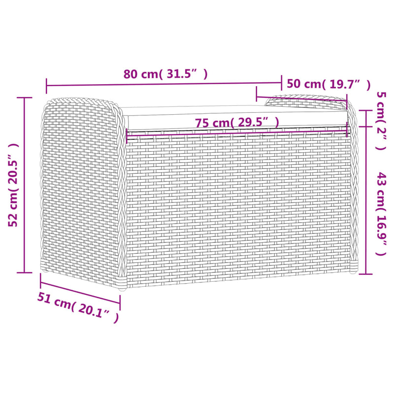 vidaXL szürke polyrattan tárolópad párnával 80 x 51 x 52 cm