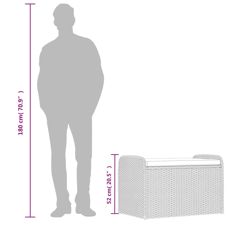 vidaXL barna polyrattan tárolópad párnával 80 x 51 x 52 cm