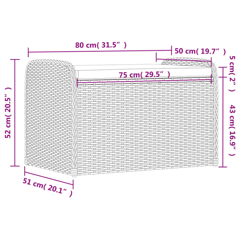vidaXL barna polyrattan tárolópad párnával 80 x 51 x 52 cm