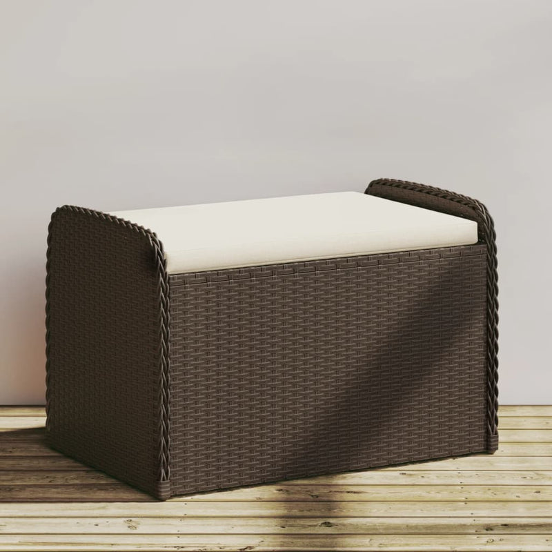 vidaXL barna polyrattan tárolópad párnával 80 x 51 x 52 cm