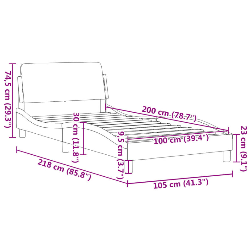vidaXL kék bársony ágykeret fejtámlával Dover 100x200 cm