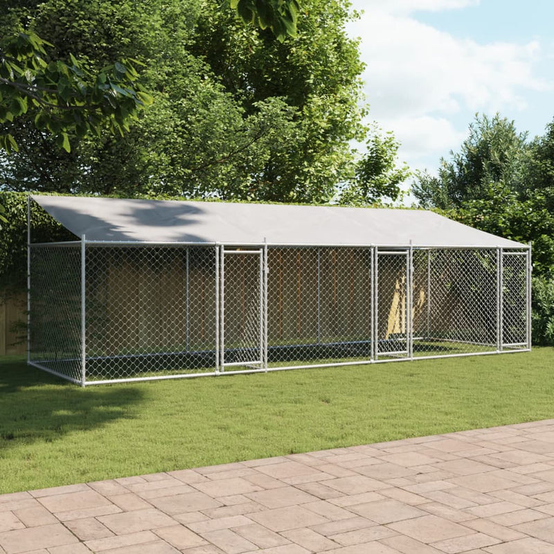 vidaXL szürke horganyzott acél kutyaketrec tetővel és ajtókkal 6x2x2 m