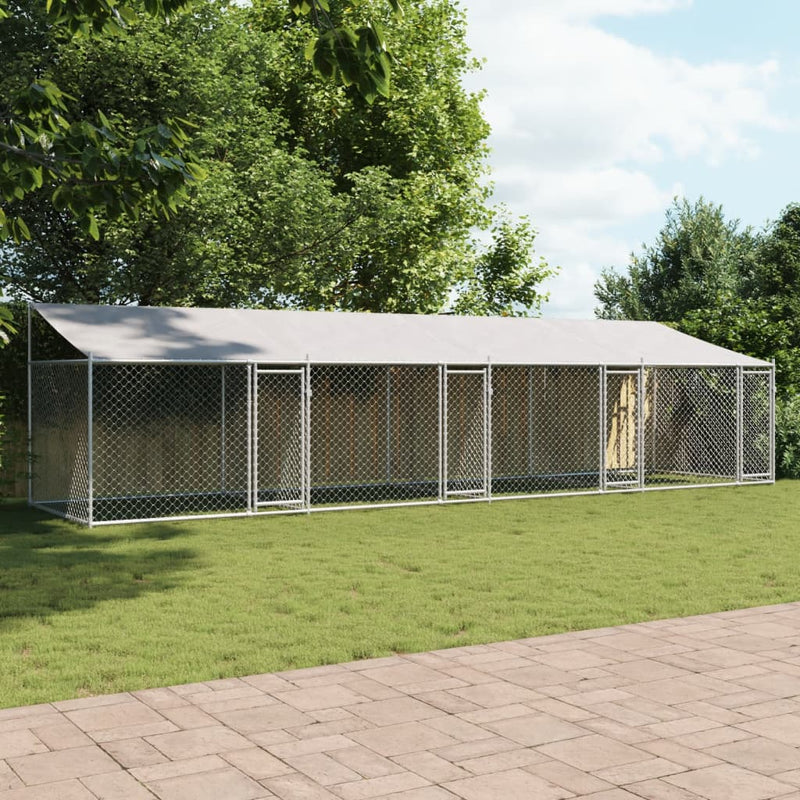 vidaXL szürke horganyzott acél kutyaketrec tetővel és ajtókkal 8x2x2 m