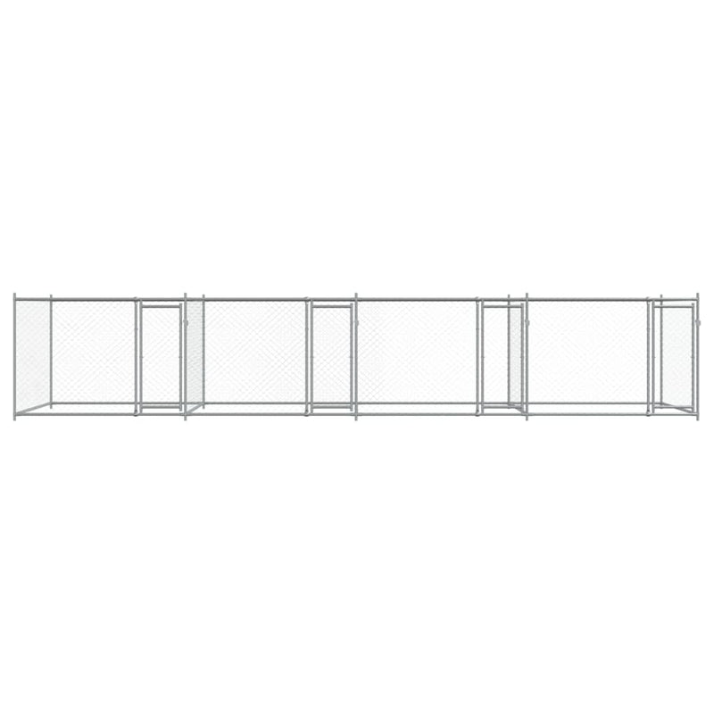 vidaXL szürke horganyzott acél kutyaketrec ajtókkal 8 x 2 x 1,5 m