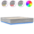 vidaXL szürke sonoma színű szerelt fa ágykeret LED-del 200x200 cm