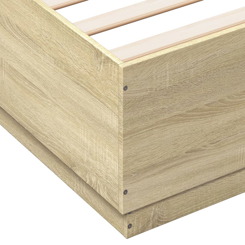 vidaXL sonoma tölgy színű szerelt fa ágykeret LED-del 160 x 200 cm