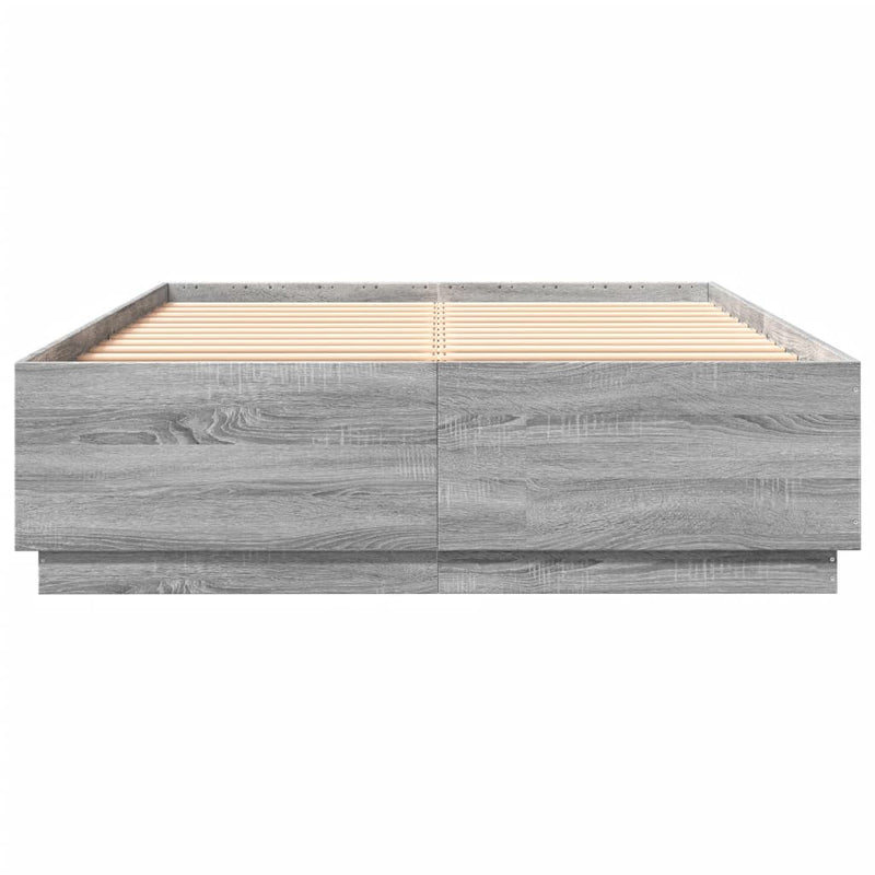 vidaXL szürke sonoma színű szerelt fa ágykeret LED-del 150x200 cm