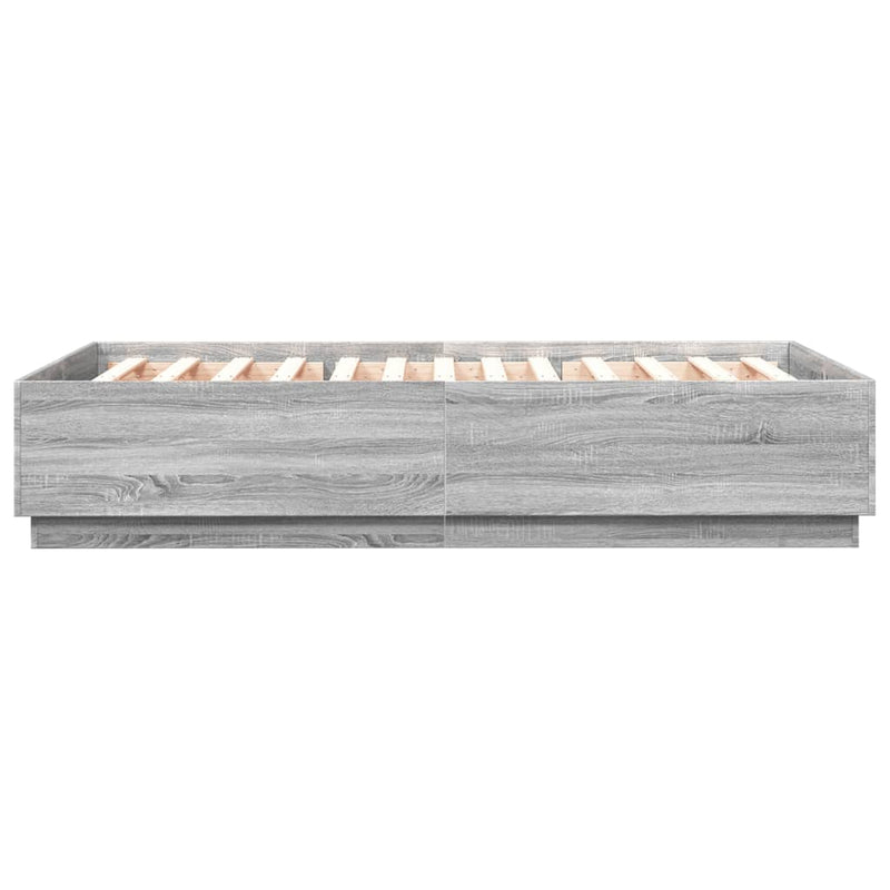 vidaXL szürke sonoma színű szerelt fa ágykeret LED-del 150x200 cm