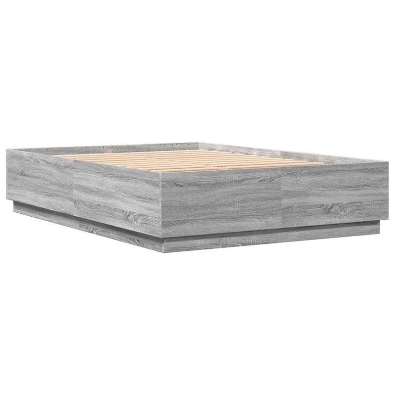 vidaXL szürke sonoma színű szerelt fa ágykeret LED-del 150x200 cm