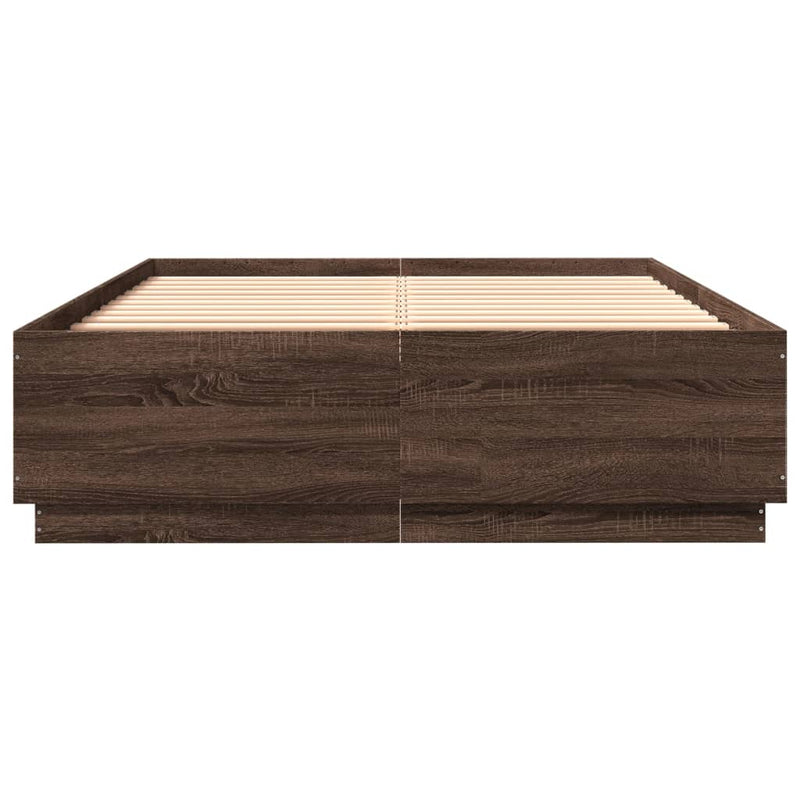 vidaXL barna tölgyszínű szerelt fa ágykeret LED-del 150 x 200 cm