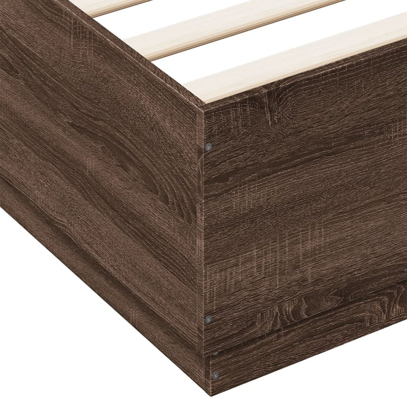 vidaXL barna tölgyszínű szerelt fa ágykeret LED-del 150 x 200 cm