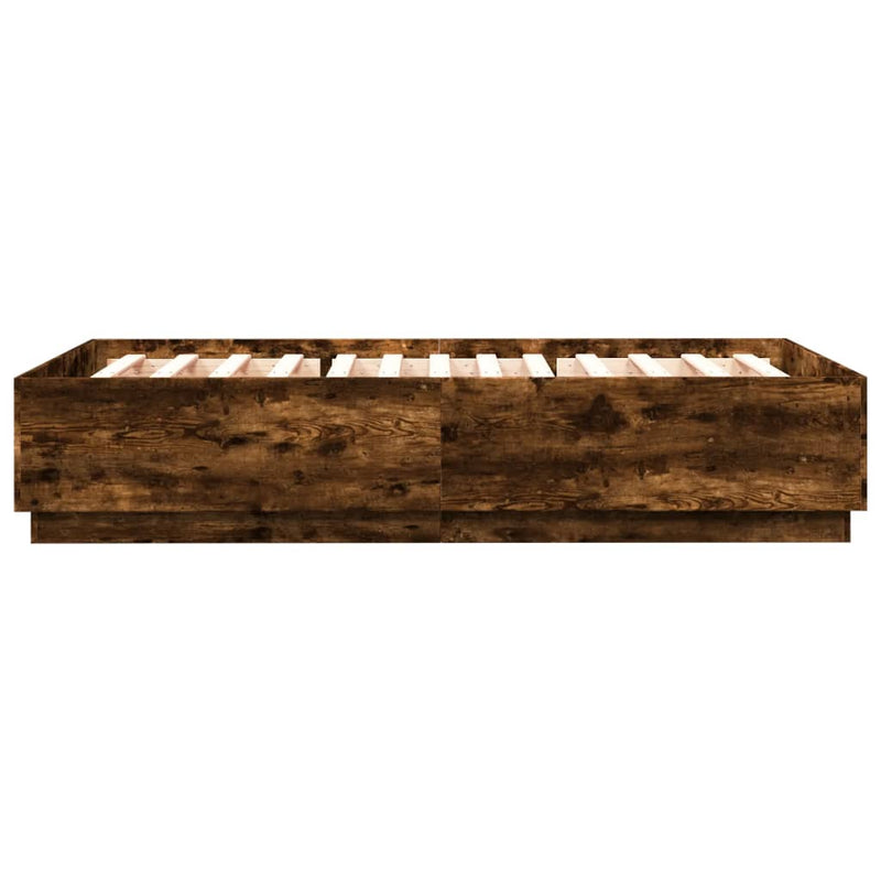 vidaXL füstös tölgy színű szerelt fa ágykeret LED-del 140x200 cm