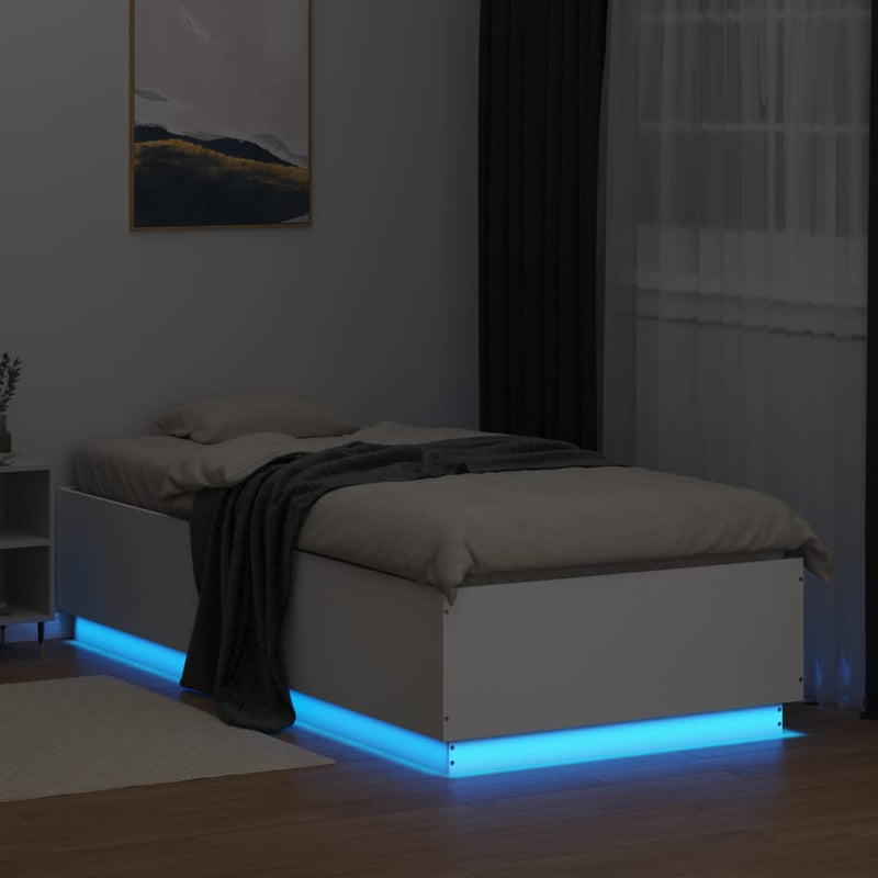 vidaXL fehér szerelt fa ágykeret LED-del 90 x 200 cm