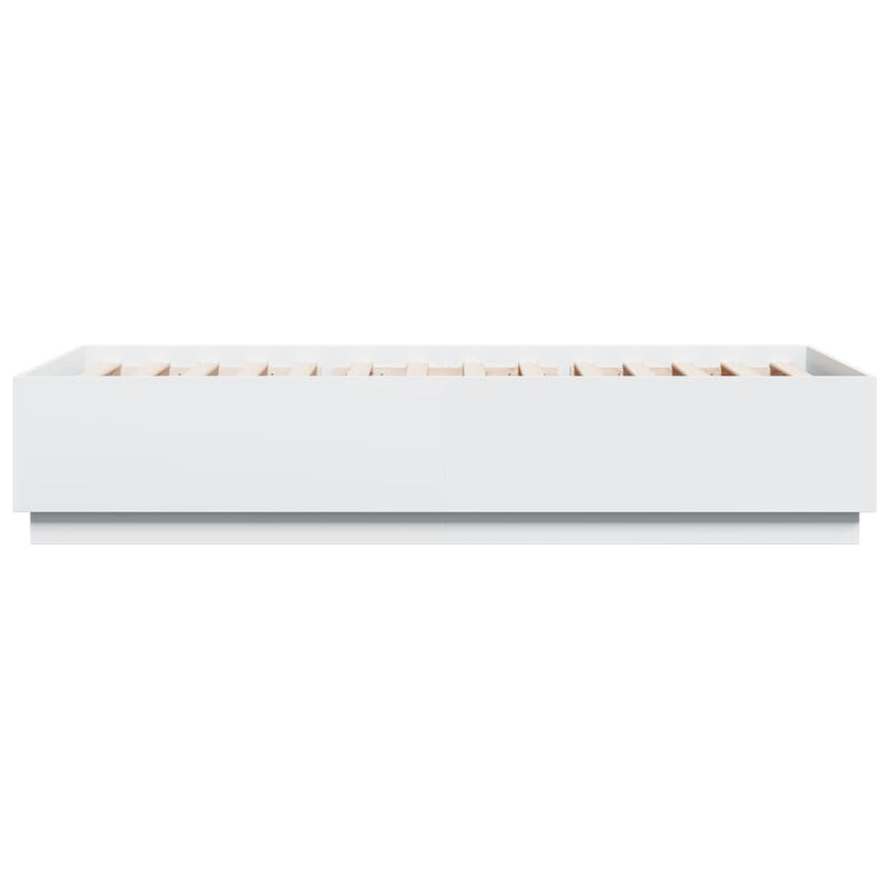 vidaXL fehér szerelt fa ágykeret LED-del 90 x 200 cm