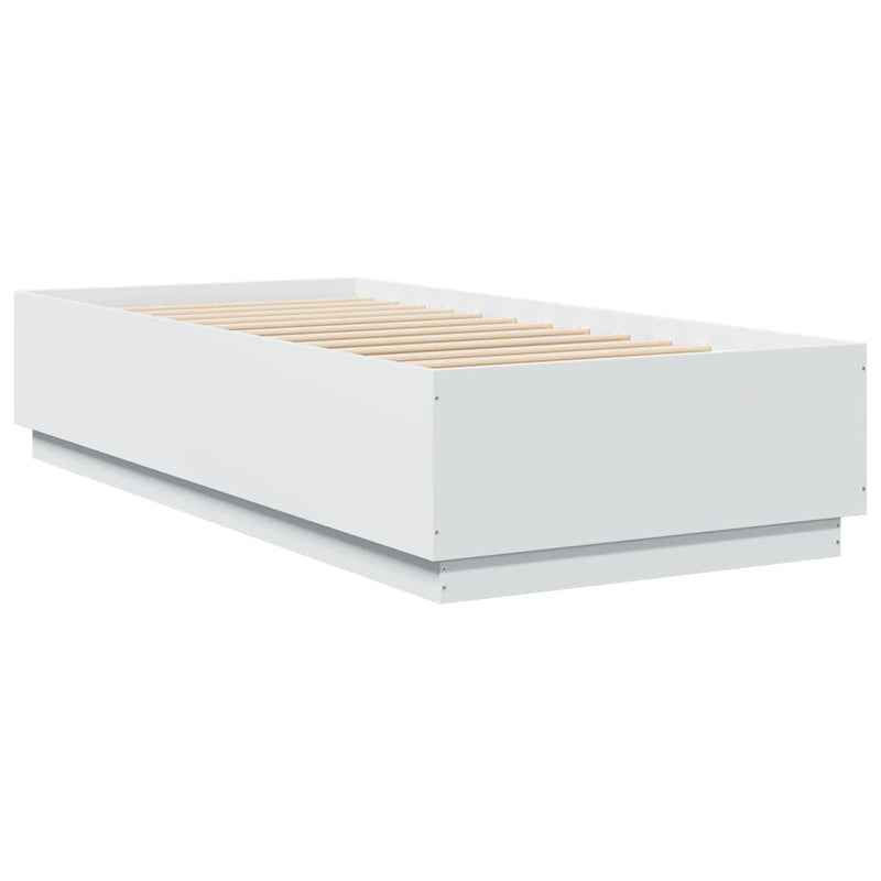 vidaXL fehér szerelt fa ágykeret LED-del 90 x 200 cm