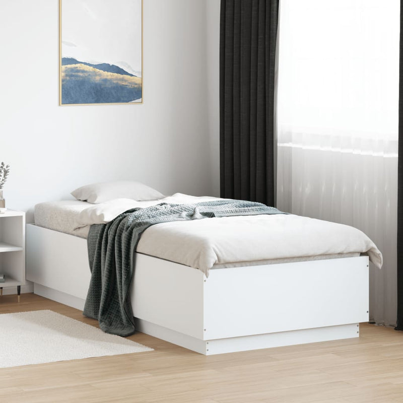 vidaXL fehér szerelt fa ágykeret LED-del 90 x 200 cm