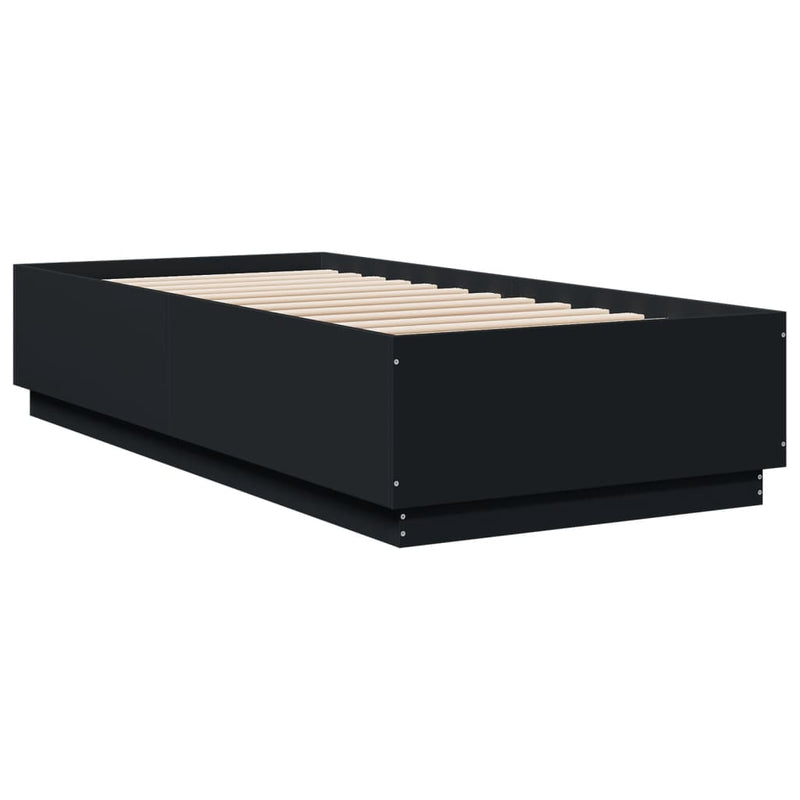 vidaXL fekete szerelt fa ágykeret LED-világítással 90 x 200 cm