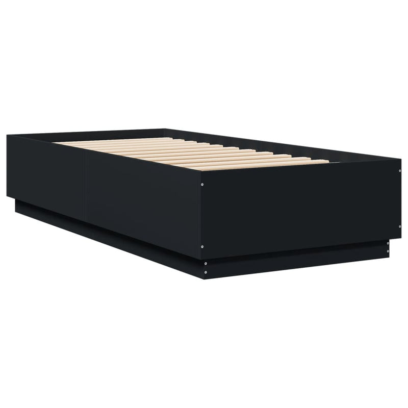 vidaXL fekete szerelt fa ágykeret LED-világítással 90 x 200 cm