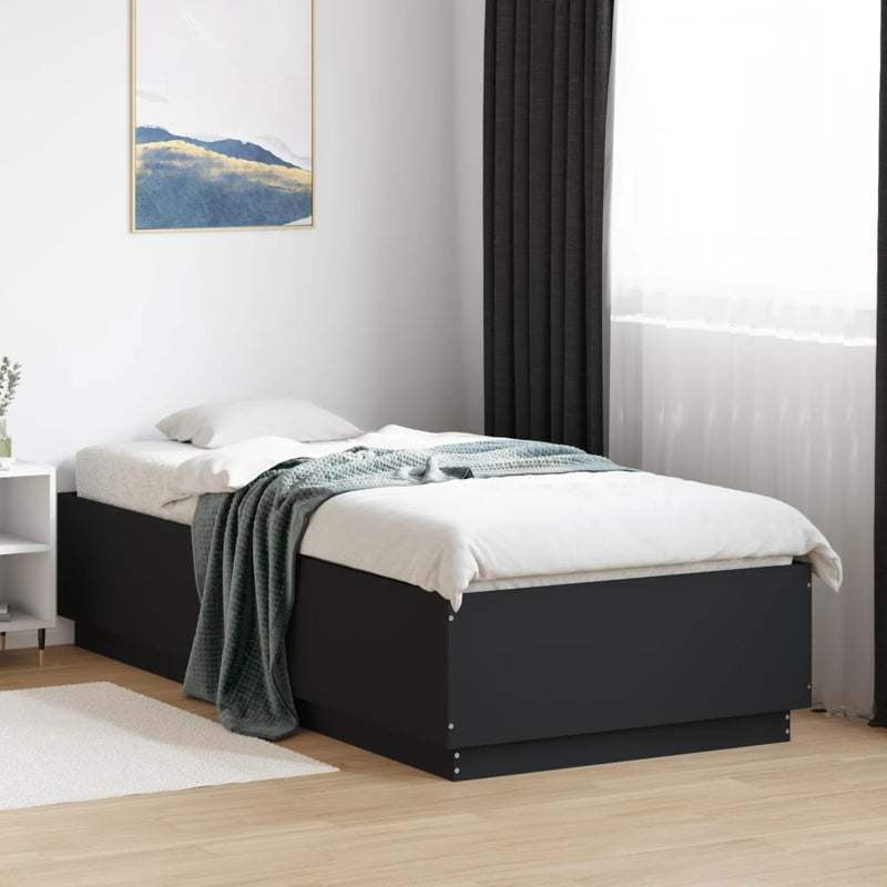 vidaXL fekete szerelt fa ágykeret LED-világítással 90 x 200 cm