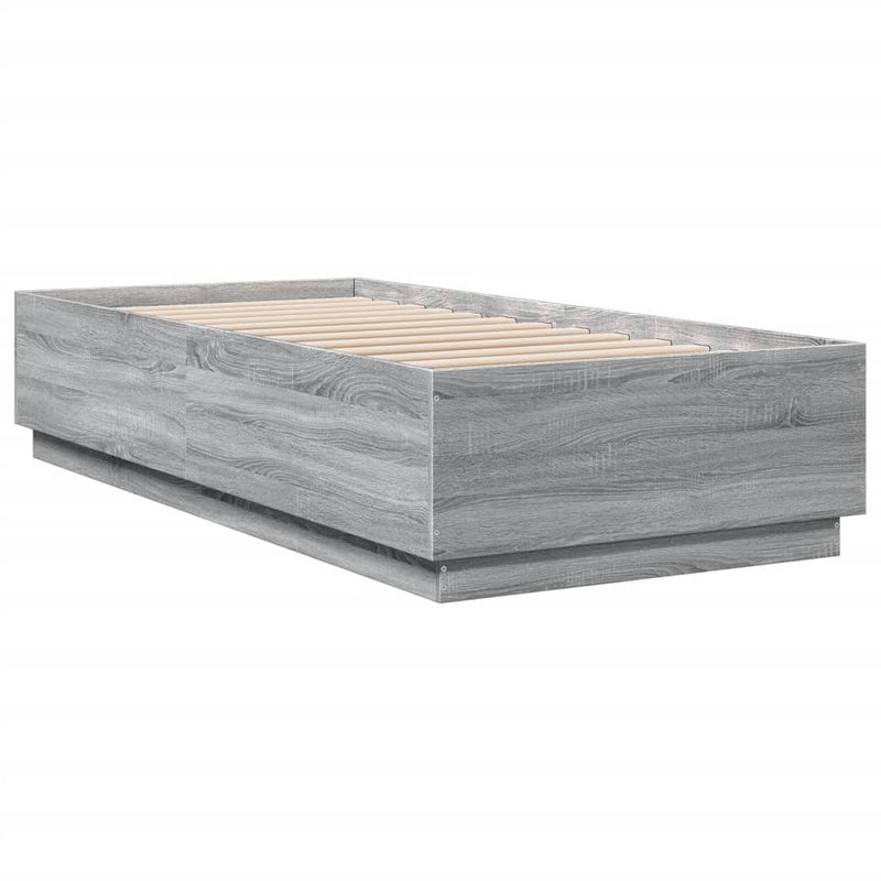 vidaXL szürke sonoma színű szerelt fa ágykeret LED-del 90 x 200 cm
