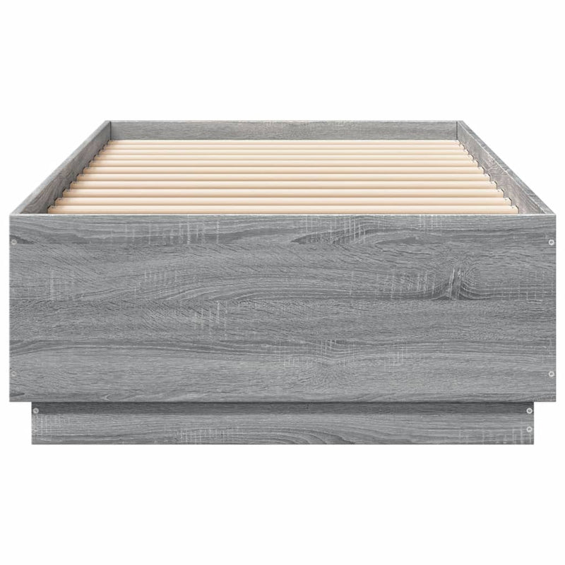vidaXL szürke sonoma színű szerelt fa ágykeret LED-del 90 x 200 cm