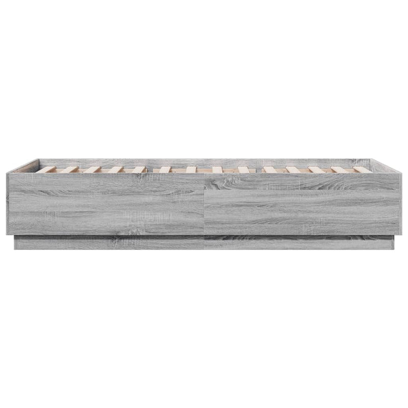 vidaXL szürke sonoma színű szerelt fa ágykeret LED-del 90 x 200 cm