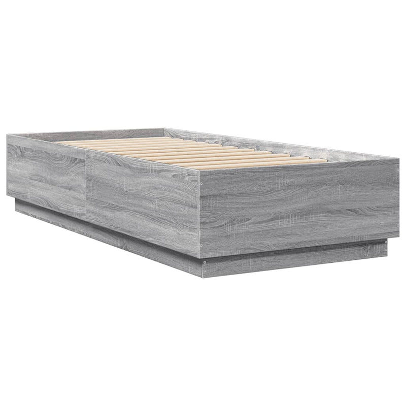 vidaXL szürke sonoma színű szerelt fa ágykeret LED-del 90 x 200 cm