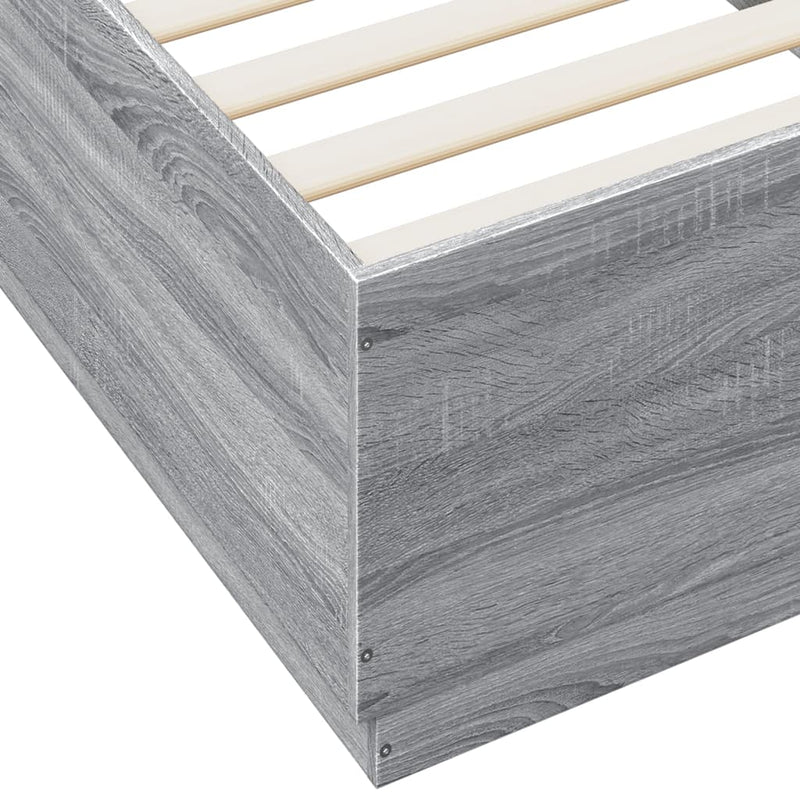 vidaXL szürke sonoma színű szerelt fa ágykeret LED-del 90 x 200 cm