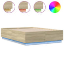 vidaXL sonoma tölgy színű szerelt fa ágykeret LED-del 135 x 190 cm