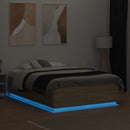 vidaXL sonoma tölgy színű szerelt fa ágykeret LED-del 135 x 190 cm