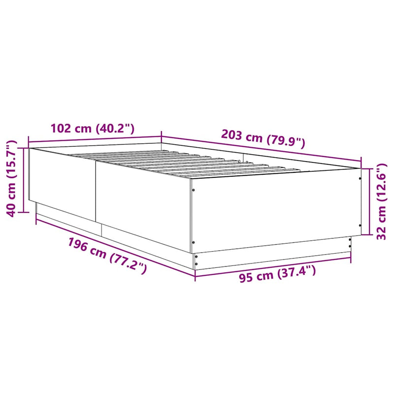 vidaXL füstös tölgy színű szerelt fa ágykeret 100 x 200 cm