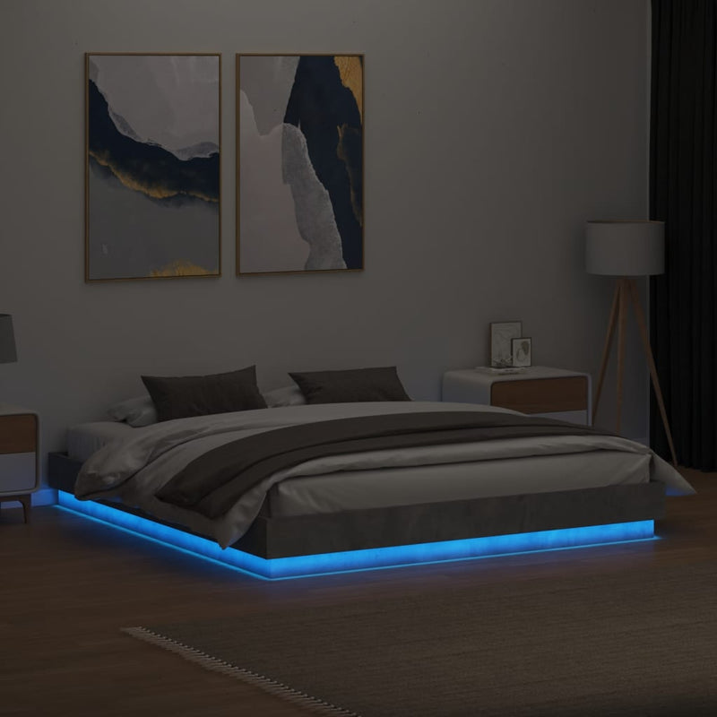 vidaXL betonszürke ágykeret LED-világítással 200x200 cm