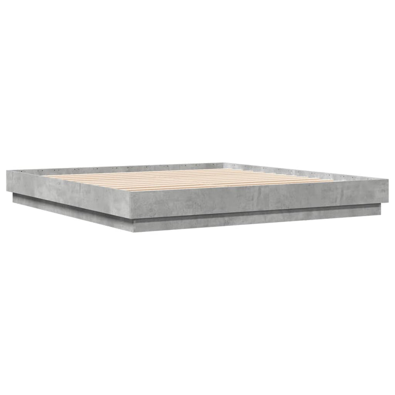 vidaXL betonszürke ágykeret LED-világítással 200x200 cm